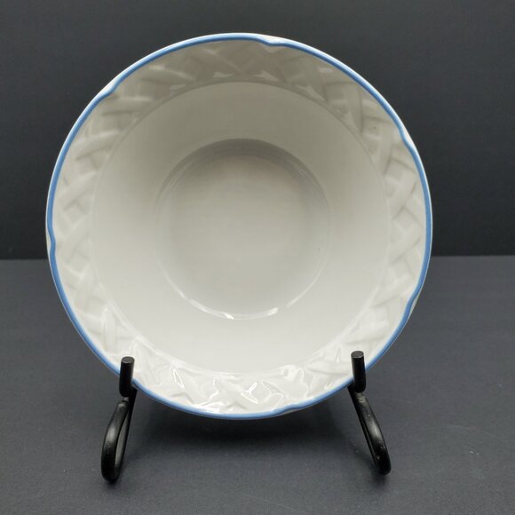Vina Fera Cereal Bowl Vina Fera Radiance Fruit Dessert Bowl White Bowl Blue Edge - Picture 2 of 9